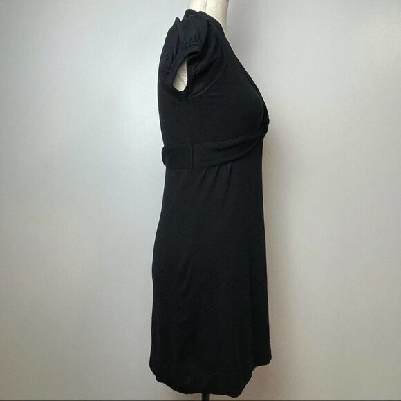 Mandee Solid Black V Neck Twist Front Stretchy Mini Dress Short Sleeve size L - Picture 8 of 11